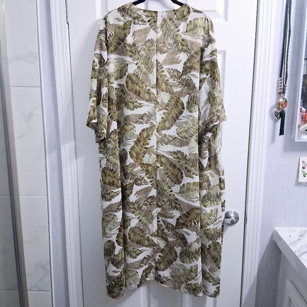 Kimono Duster Tropical Print Botanical Palm Leaves Long Length Gypsy Moondust - Picture 12 of 17
